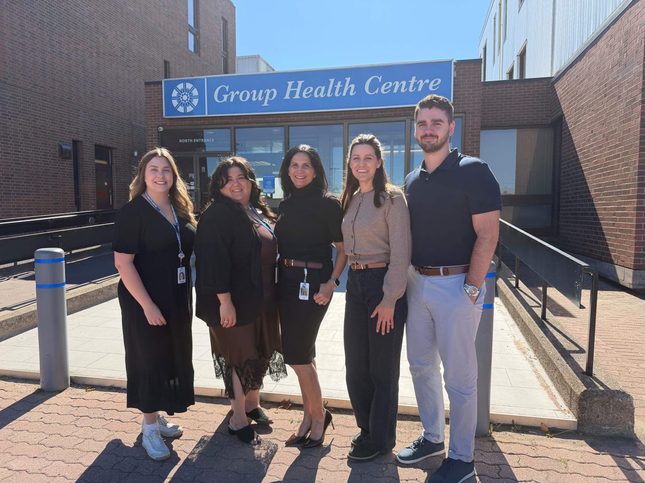 Grow Your Own Nurse Practitioner graduates with GHC CEO (left to right: Kelsey West, NP, Emilie Iacoe, NP, Lil Silvano, Lee-Anne Jarrett, NP and Brandon Miller, NP)